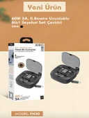 60W 3A 6in1 Çok İşlevli Seyahat Şarj Seti 0.8M Kablo Çevirici Kit, Hızlı Şarj Çoklayıcı Set thumbnail 8