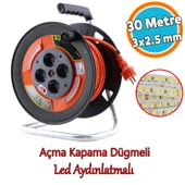 Plastik Seyyar Makaralı CCA Kablo 4 Prizli Monofaze Uzatma Kablosu 3x2.5 mm TTR Kablo 30 Metre thumbnail 1