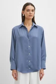 Basic Saten Gömlek İndigo thumbnail 4