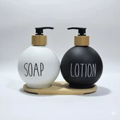 Lüks Tasarım Bambu Standlı 2'li Banyo Sabunluk Seti - Siyah & Beyaz thumbnail 1