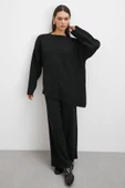 Eteği Çapraz Pantolonlu Bisiklet Yaka Takım Siyah thumbnail 3