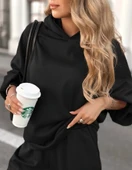 Kadın Uzun Kollu Kapşonlu Viskon Iki Iplik Bluz Ve Pantolon Ikili Takım thumbnail 2