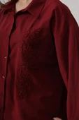 Boncuk Nakış Detaylı Uzun Gömlek  Bordo thumbnail 4