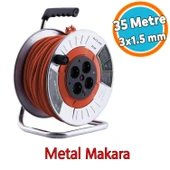 Metal Seyyar Makaralı CCA Kablo 4 Prizli Monofaze Uzatma Kablosu 3x1.5 mm TTR Kablo 35 Metre thumbnail 1