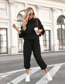 Kadın Uzun Kollu Kapşonlu Viskon Iki Iplik Bluz Ve Pantolon Ikili Takım thumbnail 3