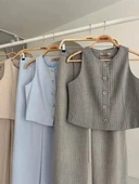 Yelek Plazzo Pantolon Çizgili Flamlı Poliviscon Takım 10178 thumbnail 8