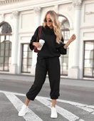 Kadın Uzun Kollu Kapşonlu Viskon Iki Iplik Bluz Ve Pantolon Ikili Takım thumbnail 1