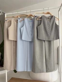 Yelek Plazzo Pantolon Çizgili Flamlı Poliviscon Takım 10178 thumbnail 7