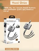 100W 3A Çoklu Hızlı Şarj Kablosu 3in1 Lightning Type-C Micro USB, 1.2M Çoklayıcı Alüminyum thumbnail 9