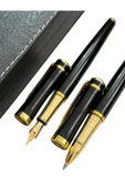 Şık Hediye Kutulu Premium Kalem Seti – Siyah Metal Gövdeli Dolma ve Roller Kalem – Altın Detaylı thumbnail 1