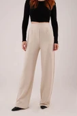 Yüksek Bel Bol Paça Krep Krem Pantolon thumbnail 2
