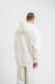 Unisex Double Oversize Kapşonlu Basic weathirt  Beyaz thumbnail 3
