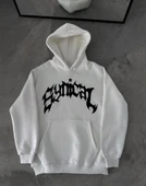 Kışlık Kapşonlu Baskılı Oversize weathirt Beyaz thumbnail 2