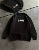 Üç İplik Bisiklet Yaka Baskılı weathirt  iyah thumbnail 1