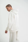 Unisex Double Oversize Kapşonlu Basic weathirt  Beyaz thumbnail 4