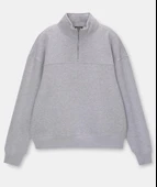 Oversize Yarım Farmuarlı Yakalı Basic weathirt  Gri thumbnail 4