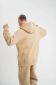 Unisex Double Oversize Kapşonlu Basic weathirt  Bej thumbnail 4