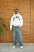Erkek Kapüşonlu weatshirt Hoodie 3 İplik Şardonlu Pamuklu Kumaş, Önü Baskılı, Fermuarlı Rahat Kalıp, Kışlık Ve okak tili thumbnail 4