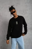 Unisex Bisiklet Yaka Baskılı Oversize weatshirt  iyah thumbnail 2