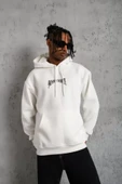 Erkek Kordon İpli Baskılı Kapüşonlu weatshirt  Beyaz thumbnail 1
