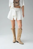 Gömlek Bağlamalı Şort  Krem thumbnail 4