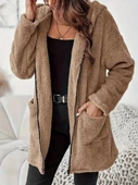 Kadın Uzun Kollu Kapşonlu önden Fermuarlı Cepli Welsoft Ceket thumbnail 1