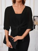 Kadın Truvakar Kol önden Bağlamalı Kısa şifon Bolero Ceket thumbnail 1