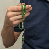 KENPAZAR Gümüş Püsküllü Kapsül Kesim Sıkma Kehribar Tesbih thumbnail 3