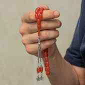 KENPAZAR Gümüş Püsküllü Kapsül Kesim Sıkma Kehribar Tesbih thumbnail 4