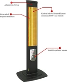 Mirkraft Mate - 2500 W - Kule Tip - Elektrikli Isıtıcı - Karbon Isıtıcı - Balkon Isıtıcı - Elektrikli Soba (Antrasit) thumbnail 2