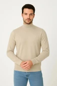 Erkek Yarım Boğaz Triko Kazak Yumuşak Dokulu Pamuklu Ince Dokuma, Uzun Kollu Rahat Regular Kalıp  Bej thumbnail 1