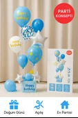 Mavi Doğum Günü Balon Kutusu – Happy Birthday Konsept Parti Süsleri Masa Üstü Stand thumbnail 2