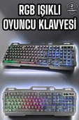 Led Işıklı Oyuncu Klavye Usb Girişli RGB Işıklı Q Klavye Mouse Hediyeli thumbnail 1