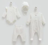 Caramell %100 Pamuk Tiny Lace 4'lü Takım Set 56-62 cm 1-3 Ay CRML.ZK1912 thumbnail 2