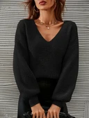 Kadın Uzun Kollu V Yakalı Triko Bluz thumbnail 1