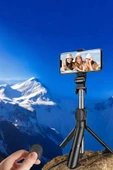 Selfie Çubuğu Tripod Kumandalı Telefon Tutucu Siyah thumbnail 2