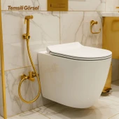 Taharet Matik Lüks Gold Oval Tasarım Su Basınç Ayarlı Hijyenik Kullanım Uyumlu Bide Spreyi thumbnail 3