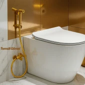 Taharet Matik Lüks Gold Oval Tasarım Su Basınç Ayarlı Hijyenik Kullanım Uyumlu Bide Spreyi thumbnail 7