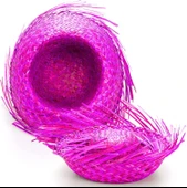 Tropikal Parti Fuşya Hasır Hawaii Şapkası thumbnail 3