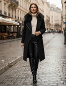 Kürklü Kaşe Kadın Kışlık Siyah Kaban thumbnail 1