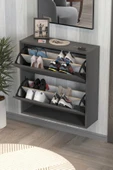 Bofigo Düşer Kapak Ayakkabılık 2 Bölmeli Kayar Raflı Ayakkabılık Duvara Monte Ayakkabılık Peri Antrasit thumbnail 2