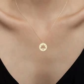 14 Ayar Altın Plakalı Yaprak Figürlü Yıl Dönümü Hediyesine Özel Altın Kolye-796 thumbnail 2