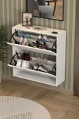Bofigo Düşer Kapak Ayakkabılık 2 Bölmeli Kayar Raflı Ayakkabılık Duvara Monte Ayakkabılık Peri Beyaz thumbnail 2