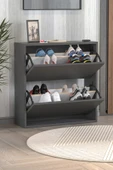 Bofigo Düşer Kapak Ayakkabılık 2 Bölmeli Kayar Raflı Ayakkabılık Duvara Monte Ayakkabılık Peri Antrasit thumbnail 6