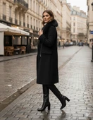 Kürklü Kaşe Kadın Kışlık Siyah Kaban thumbnail 3