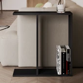 Lotus Modern Yan Sehpa – Kitaplıklı ve Dekoratif Tasarım, Ahşap Siyah thumbnail 2