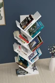 Bofigo Ağaç Kitaplık Dekoratif Kitaplık Raf Düzenleyici Kitap Rafı Beyaz thumbnail 3