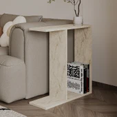 Lotus Modern Yan Sehpa – Kitaplıklı ve Dekoratif Tasarım, Traverten Desen thumbnail 1