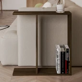 Lotus Modern Yan Sehpa – Kitaplıklı ve Dekoratif Tasarım, Ceviz thumbnail 2