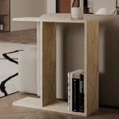 Lotus Modern Yan Sehpa – Kitaplıklı ve Dekoratif Tasarım, Traverten Desen thumbnail 2